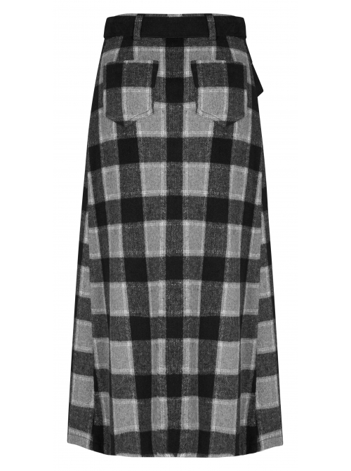 Steam Punk Female Black Grey Lattice Split Plaid Long Skirt