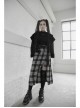Steam Punk Female Black Grey Lattice Split Plaid Long Skirt