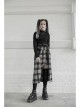Steam Punk Female Black Grey Lattice Split Plaid Long Skirt