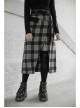 Steam Punk Female Black Grey Lattice Split Plaid Long Skirt