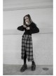 Steam Punk Female Black Grey Lattice Split Plaid Long Skirt