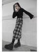 Steam Punk Female Black Grey Lattice Split Plaid Long Skirt