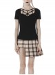 Front Chest Hollow-Out Bandage Short Sleeve Black Punk T-Shirt