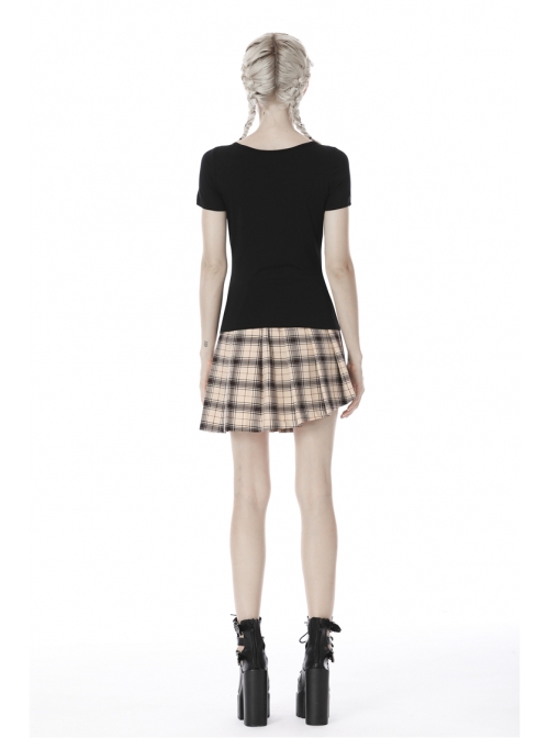 Front Chest Hollow-Out Bandage Short Sleeve Black Punk T-Shirt