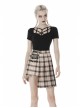 Front Chest Hollow-Out Bandage Short Sleeve Black Punk T-Shirt