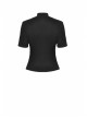 High Collar Front Chest Hollow-Out Waist Metal Eyelets Lace-Up Short Sleeve Black Punk T-Shirt
