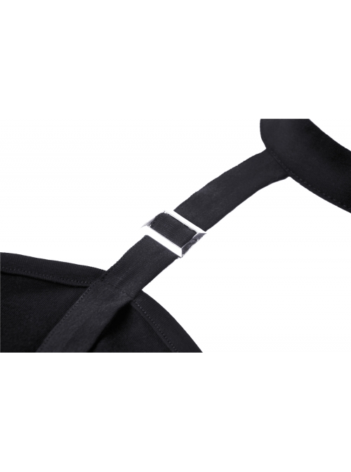 Off-Shoulder Metal Buckle Strap Slit Lace-Up Hem Black Punk Halter T-Shirt