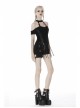 Off-Shoulder Metal Buckle Strap Slit Lace-Up Hem Black Punk Halter T-Shirt