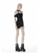 Off-Shoulder Metal Buckle Strap Slit Lace-Up Hem Black Punk Halter T-Shirt