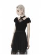 V-Neck Front Chest Metal Eyelets Lace-Up Short Sleeve Black Punk Halter T-Shirt