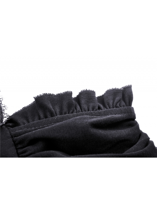 V-Neck Front Chest Metal Eyelets Lace-Up Short Sleeve Black Punk Halter T-Shirt