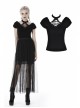V-Neck Front Chest Metal Eyelets Lace-Up Short Sleeve Black Punk Halter T-Shirt