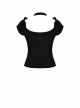 V-Neck Front Chest Metal Eyelets Lace-Up Short Sleeve Black Punk Halter T-Shirt