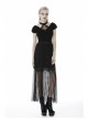 V-Neck Front Chest Metal Eyelets Lace-Up Short Sleeve Black Punk Halter T-Shirt