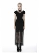V-Neck Front Chest Metal Eyelets Lace-Up Short Sleeve Black Punk Halter T-Shirt
