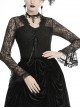 Front Chest Decals Lace-Up Lace Long Sleeve Flare Cuff Black Gothic T-Shirt