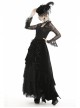 Front Chest Decals Lace-Up Lace Long Sleeve Flare Cuff Black Gothic T-Shirt