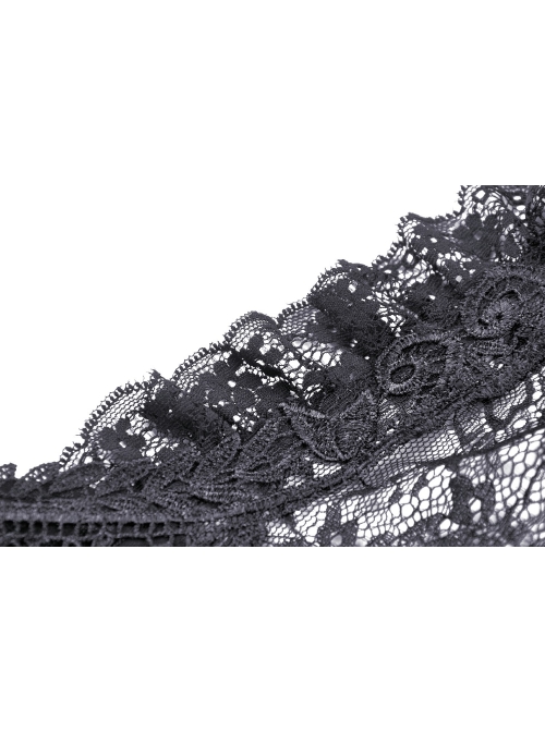 Front Chest Decals Lace-Up Lace Long Sleeve Flare Cuff Black Gothic T-Shirt