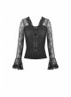 Front Chest Decals Lace-Up Lace Long Sleeve Flare Cuff Black Gothic T-Shirt