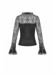 Front Chest Decals Lace-Up Lace Long Sleeve Flare Cuff Black Gothic T-Shirt