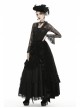 Front Chest Decals Lace-Up Lace Long Sleeve Flare Cuff Black Gothic T-Shirt
