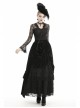 Front Chest Decals Lace-Up Lace Long Sleeve Flare Cuff Black Gothic T-Shirt