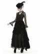 Front Chest Decals Lace-Up Lace Long Sleeve Flare Cuff Black Gothic T-Shirt