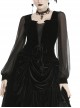 Black Deep V-Neck Lace-Up Chiffon Lantern Sleeve Gothic Velvet T-Shirt