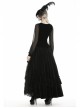 Black Deep V-Neck Lace-Up Chiffon Lantern Sleeve Gothic Velvet T-Shirt