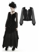 Black Deep V-Neck Lace-Up Chiffon Lantern Sleeve Gothic Velvet T-Shirt