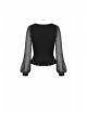 Black Deep V-Neck Lace-Up Chiffon Lantern Sleeve Gothic Velvet T-Shirt