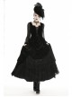Black Deep V-Neck Lace-Up Chiffon Lantern Sleeve Gothic Velvet T-Shirt