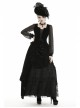 Black Deep V-Neck Lace-Up Chiffon Lantern Sleeve Gothic Velvet T-Shirt