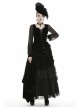 Black Deep V-Neck Lace-Up Chiffon Lantern Sleeve Gothic Velvet T-Shirt