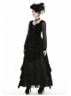 Black Deep V-Neck Lace-Up Chiffon Lantern Sleeve Gothic Velvet T-Shirt