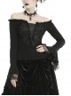 Black Off-Shoulder Front Chest Decals Lace-Up Lace Flare Cuff Gothic Blouse