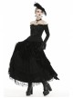 Black Off-Shoulder Front Chest Decals Lace-Up Lace Flare Cuff Gothic Blouse