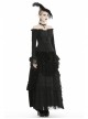 Black Off-Shoulder Front Chest Decals Lace-Up Lace Flare Cuff Gothic Blouse