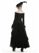 Black Off-Shoulder Front Chest Decals Lace-Up Lace Flare Cuff Gothic Blouse