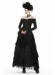 Black Off-Shoulder Front Chest Decals Lace-Up Lace Flare Cuff Gothic Blouse