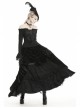 Black Off-Shoulder Front Chest Decals Lace-Up Lace Flare Cuff Gothic Blouse