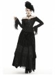 Black Off-Shoulder Front Chest Decals Lace-Up Lace Flare Cuff Gothic Blouse