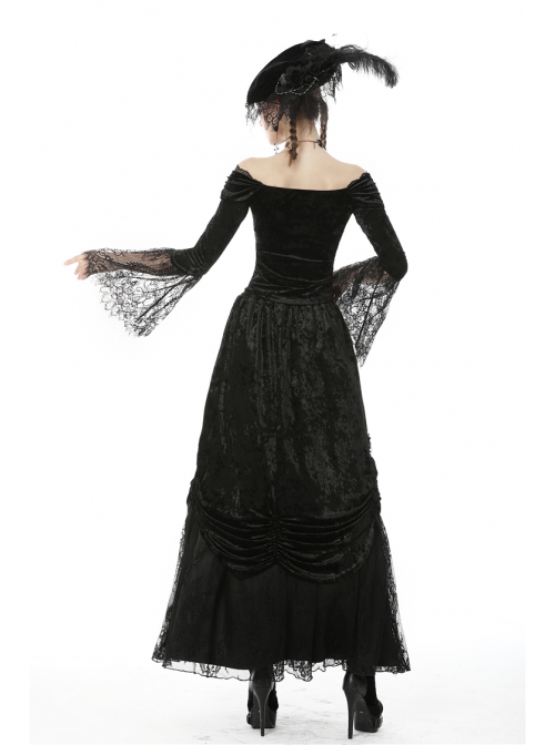 One-Word Collar Front Chest Frill Pendant Decoration Big Lace Cuff Black Gothic Velvet Blouse