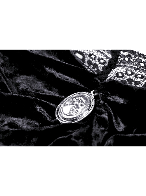 One-Word Collar Front Chest Frill Pendant Decoration Big Lace Cuff Black Gothic Velvet Blouse