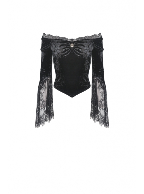 One-Word Collar Front Chest Frill Pendant Decoration Big Lace Cuff Black Gothic Velvet Blouse
