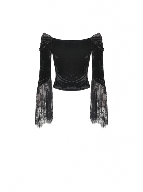 One-Word Collar Front Chest Frill Pendant Decoration Big Lace Cuff Black Gothic Velvet Blouse