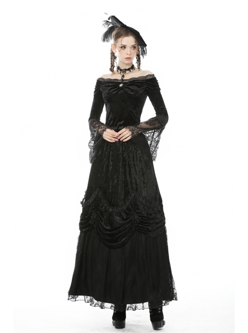 One-Word Collar Front Chest Frill Pendant Decoration Big Lace Cuff Black Gothic Velvet Blouse
