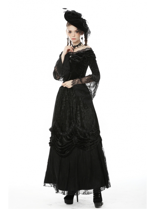 One-Word Collar Front Chest Frill Pendant Decoration Big Lace Cuff Black Gothic Velvet Blouse