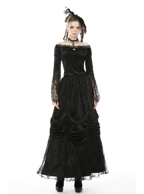 One-Word Collar Front Chest Frill Pendant Decoration Big Lace Cuff Black Gothic Velvet Blouse