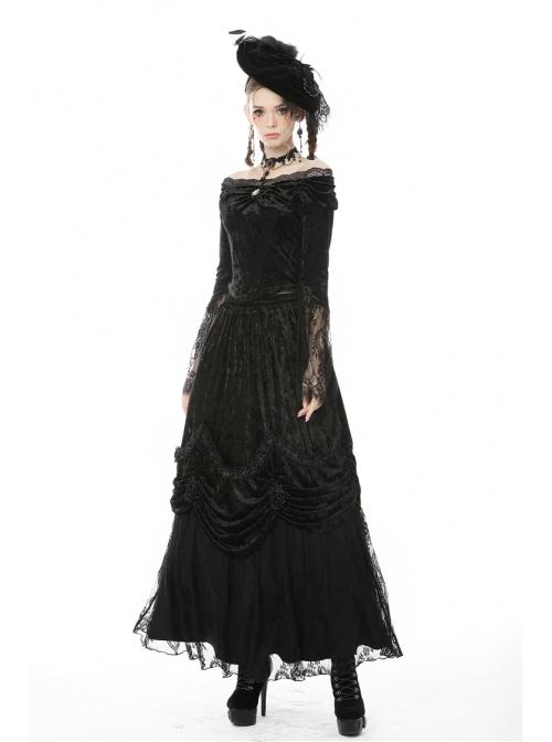 One-Word Collar Front Chest Frill Pendant Decoration Big Lace Cuff Black Gothic Velvet Blouse